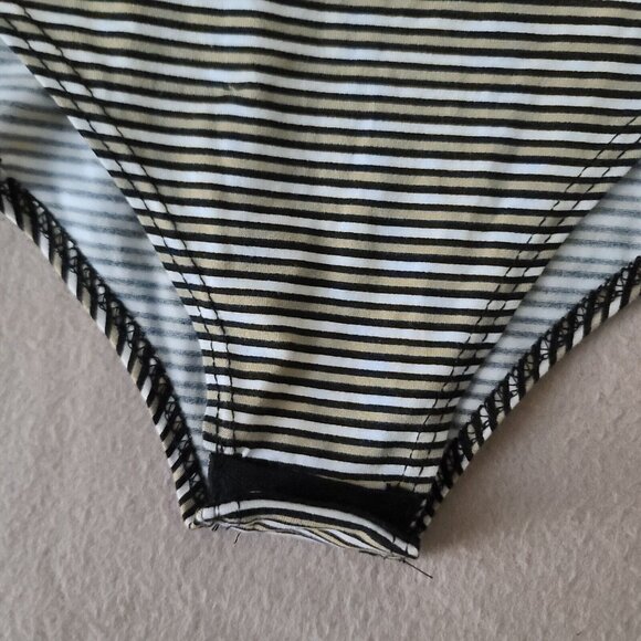 Gaze DTLA V Neck Bodysuit with Thin Straps Size L Stripes Black/White/Gold NWT - Picture 6 of 8